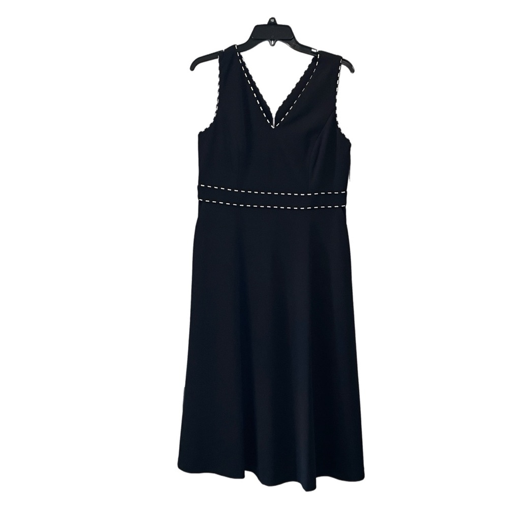 CALVIN KLEIN Black Dress w White Trim Gold Zipper and Pockets 10 | NWT